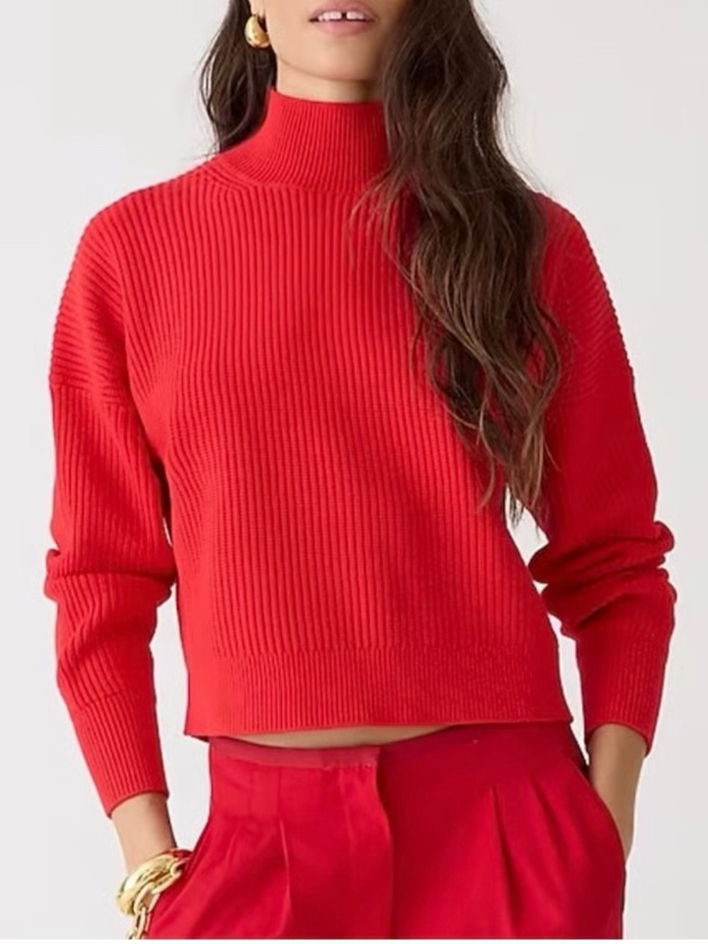J. Crew Ribbed Turtleneck Sweater in Stretchy Yarn Red Size M